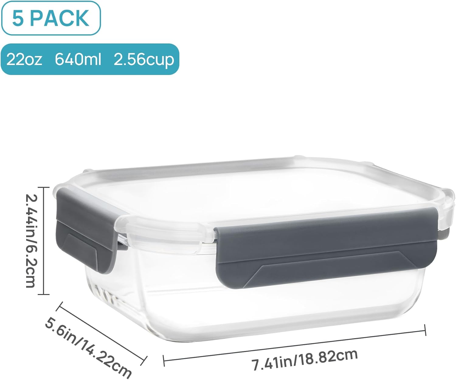 Vtopmart 5 Pack 22oz Glass Food Storage Containers with Airtight Lids C681094