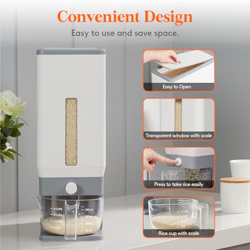 Lifewit Rice Dispenser 25 Lbs, Sealed Moisture Proof Storage Container with Measuring Cup I5095