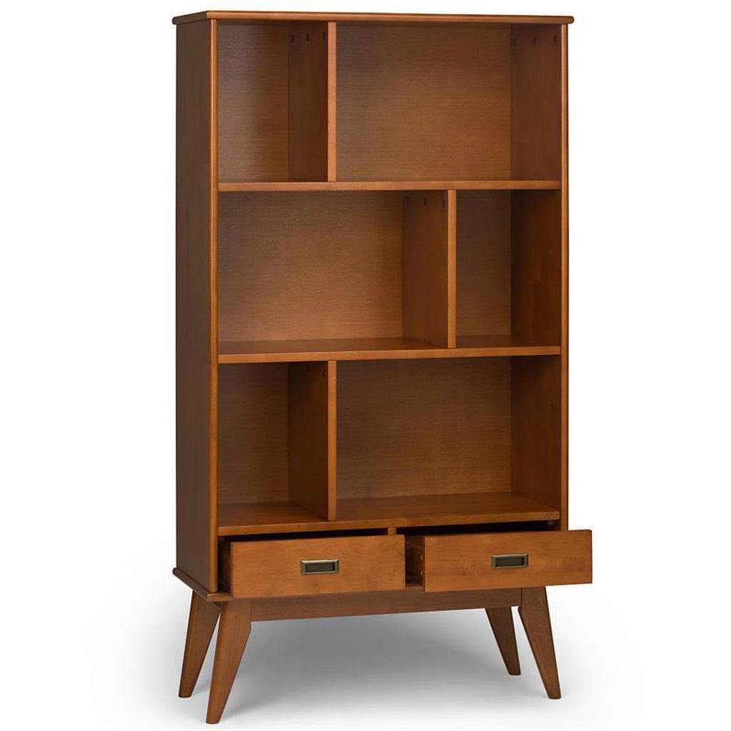 Draper SOLID HARDWOOD 64 x 35 inch Mid Century Modern Bookcase, Teak Brown W306