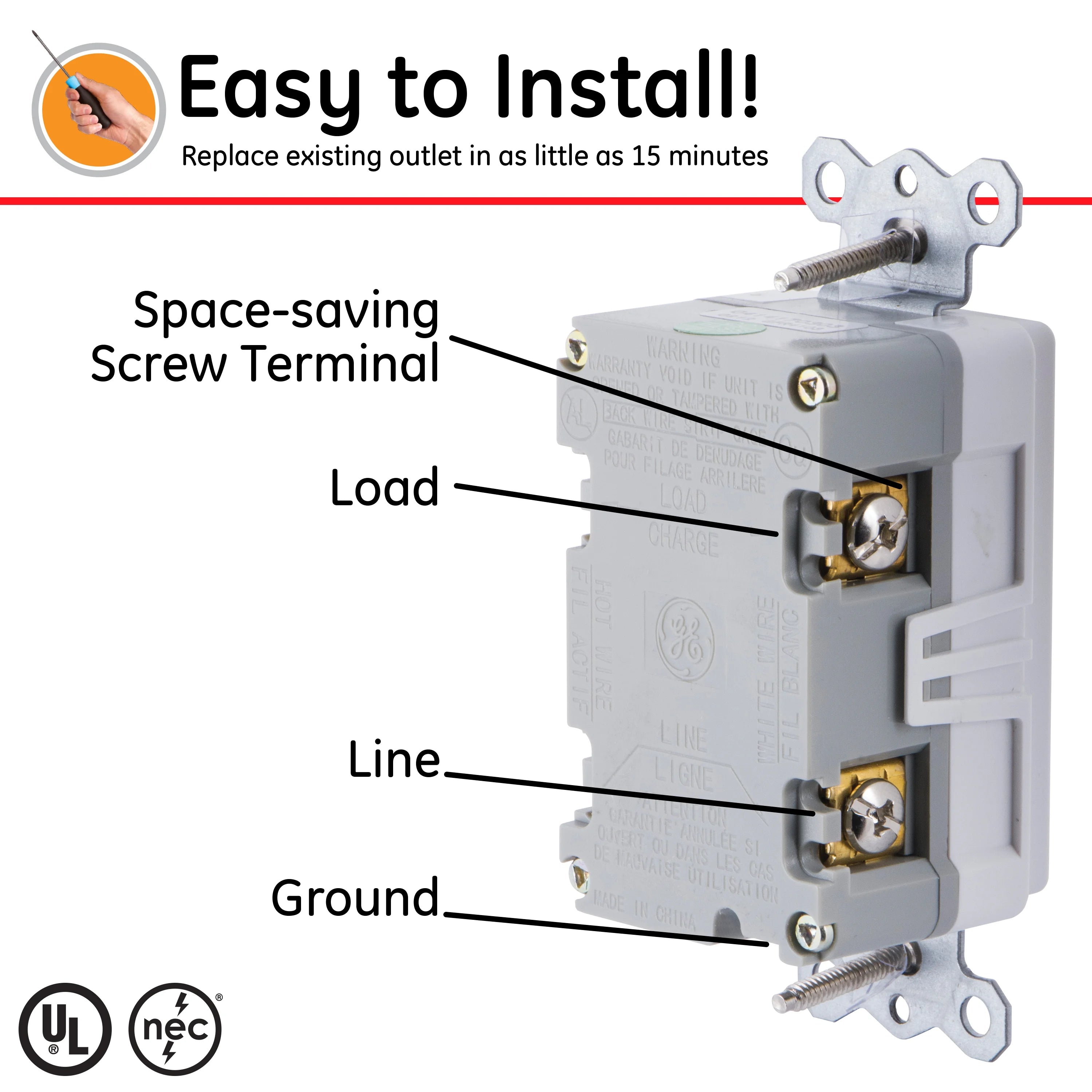 GE UltraPro 20A GFCI Outlet, White P3416