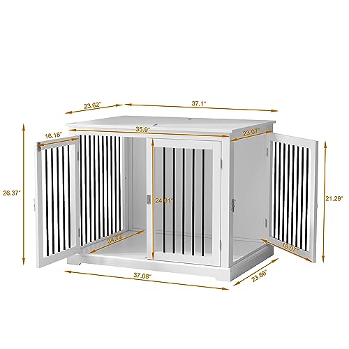 Dog Crate Furniture End Table with Cushion for Large Dogs, White Q48599