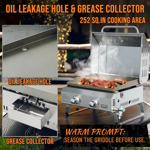 Onlyfire Flat Top Gas Griddle, 2-Burner Portable Propane Grill for Outdoor BBQ Q64541