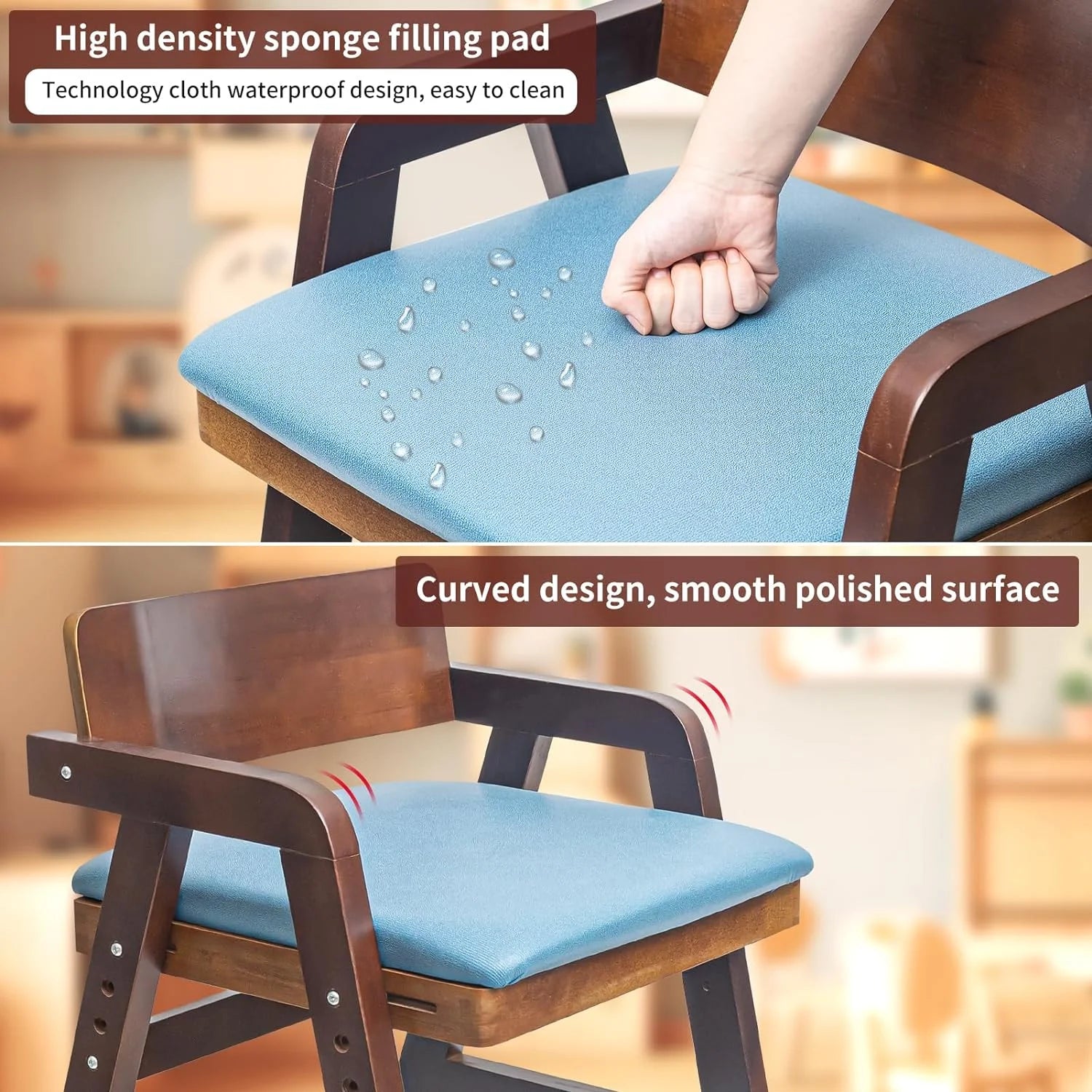 Wooden High Chair for Toddlers with Adjustable Levels and Waterproof Cushion E912911