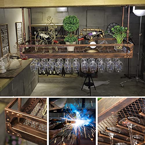 Hanging Wine Glass Rack, Industrial Vintage Metal Wall-Mounted, Bronze, 80x35cm N8813