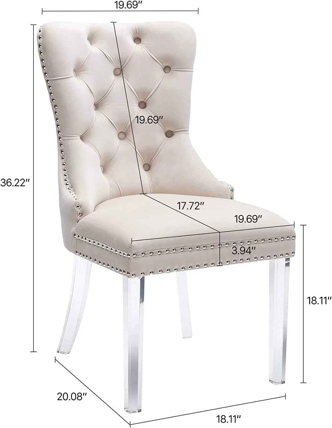 Nikki Collection Velvet Dining Chairs Set of 2, Beige F25306