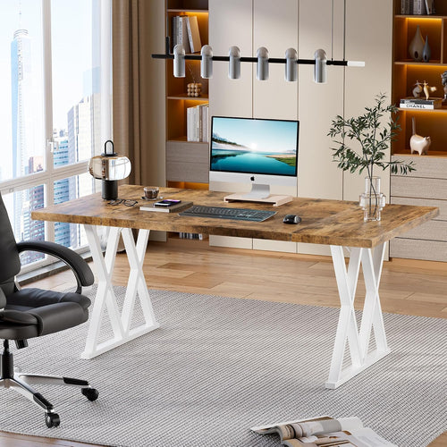 70.8" Home Office Computer Desk with X-Shaped Metal Legs B139350