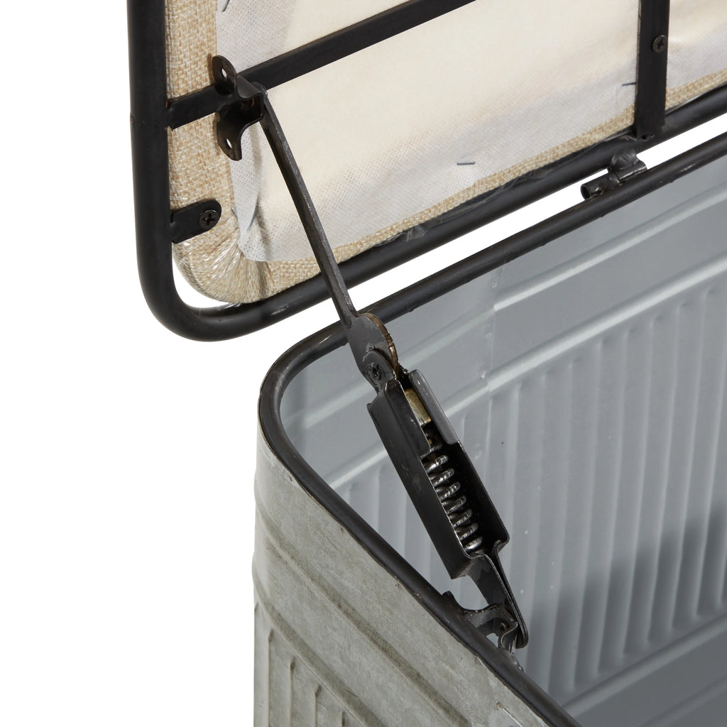 DecMode Metal Galvanized Storage Bench with Cream Burlap Top K1740