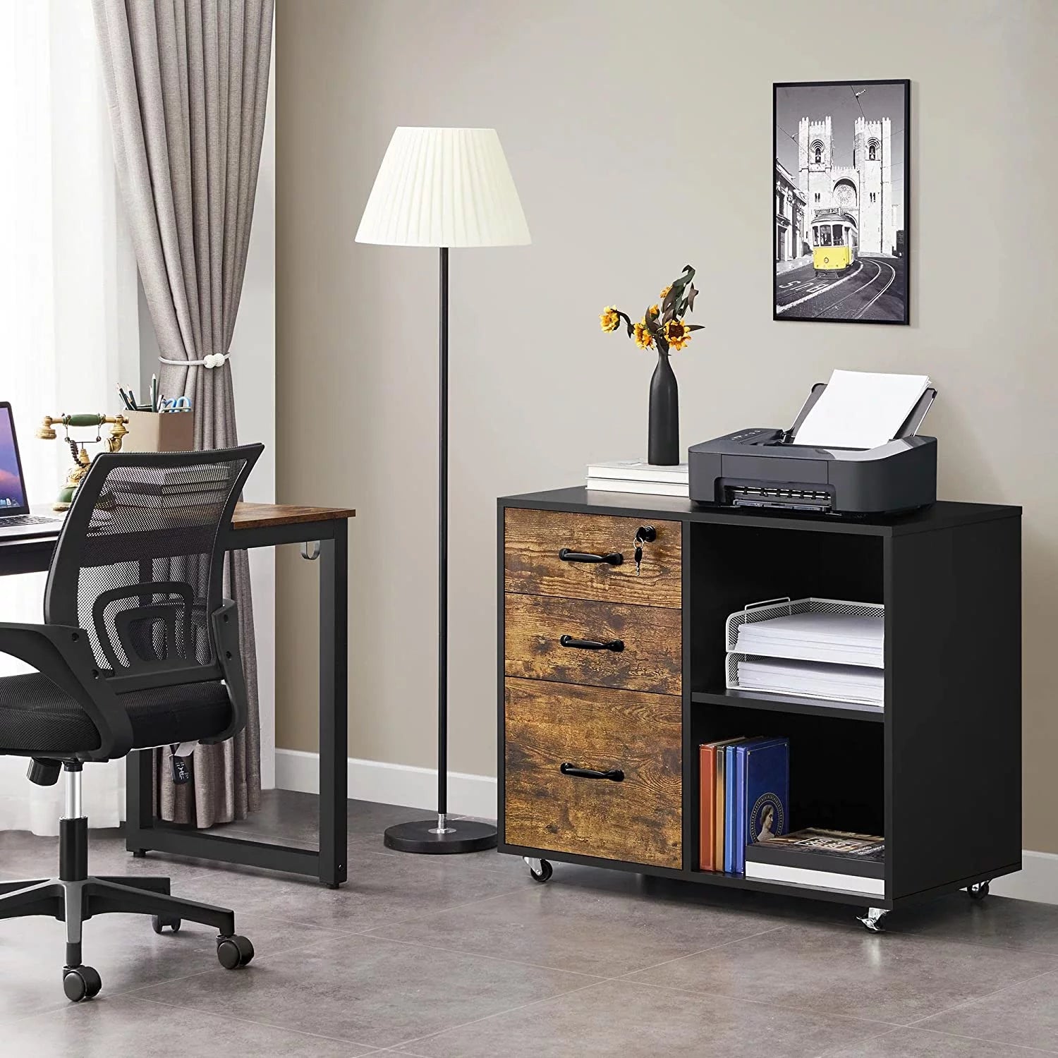 Black File Cabinet with Lock, 3 Drawer Lateral for Home Office O4008