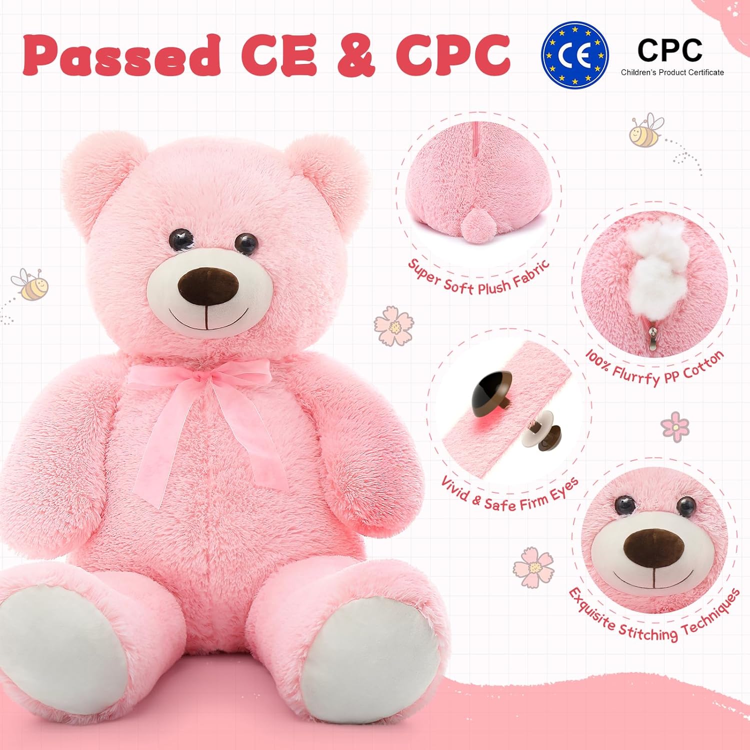 MorisMos 2-Pack Giant Teddy Bear Stuffed Animals, 35.4" Pink & White Plush Toy I424