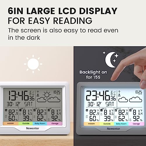 Newentor Wireless Indoor Outdoor Weather Station with Atomic Clock, Black X336