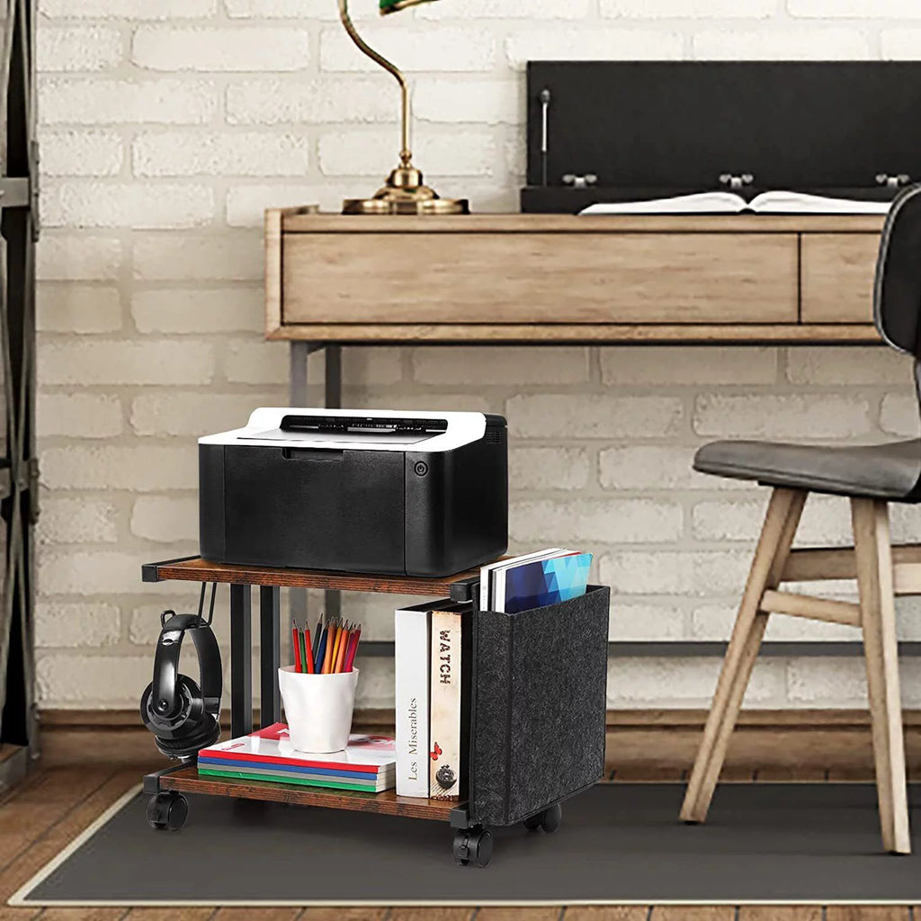 2-Tier Mobile Printer Stand with Storage, Under Desk Cart V92862