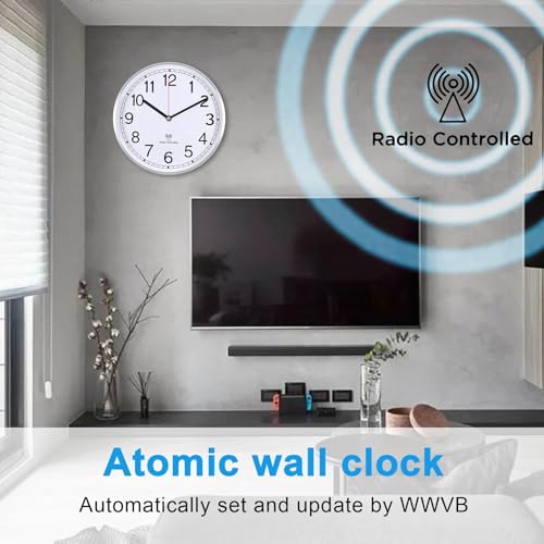 Atomic Analog Wall Clock 14 Inch Radio Controlled Aluminum Frame J5938