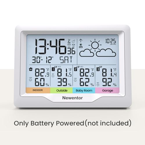 Newentor Wireless Indoor Outdoor Weather Station with Atomic Clock, Black X336
