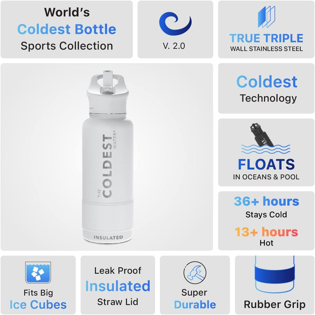 Coldest Sports Water Bottle with Straw Lid, Vacuum Insulated Stainless Steel S2338