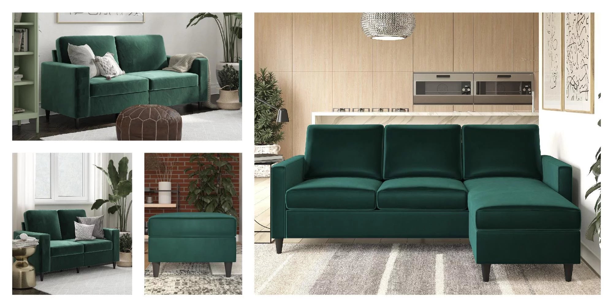 DHP Cooper 3 Seater Sofa, Green Velvet Y5477