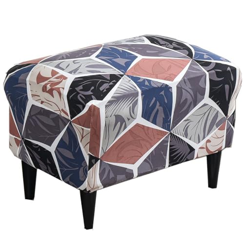 Stretch Ottoman Cover Rectangular Storage Ottoman Slipcover with Non-Slip Elastic Bottom, Printed Footrest Stool Protector Covers Ottoman Slipcovers for Foot Stool,Style n