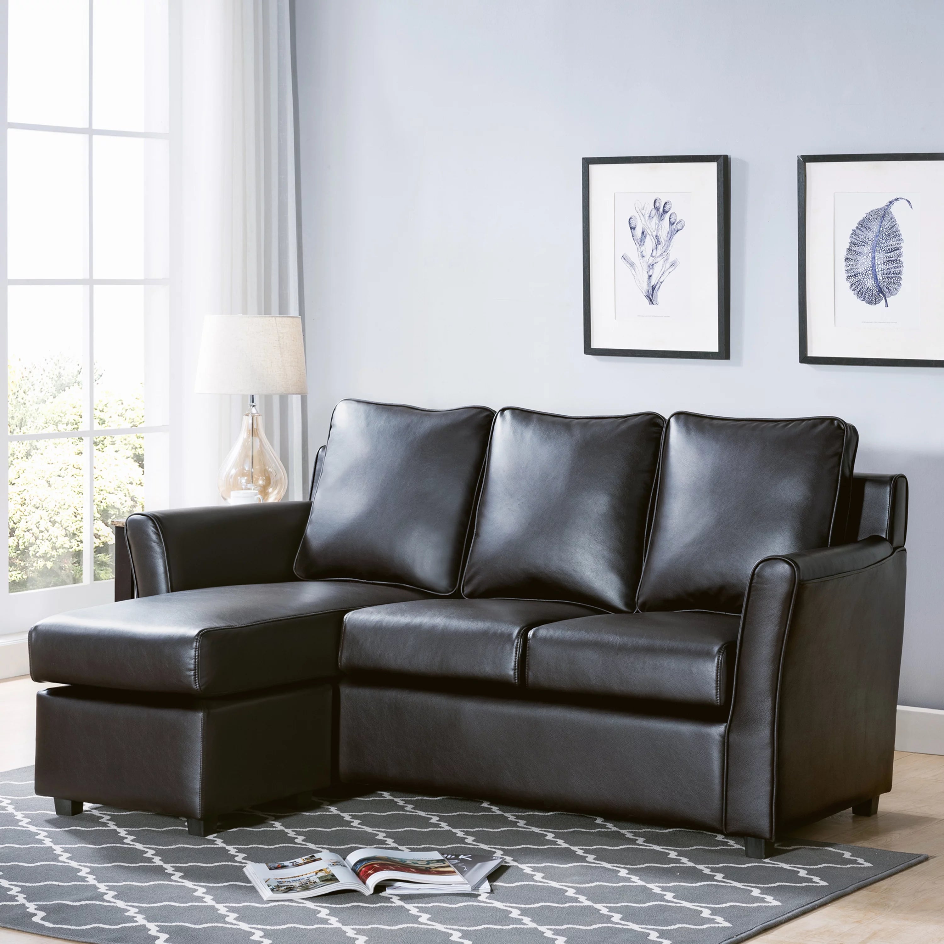 Furniture of America Sula Transitional Sectional Sofa, Dark Gray Faux Leather H52006
