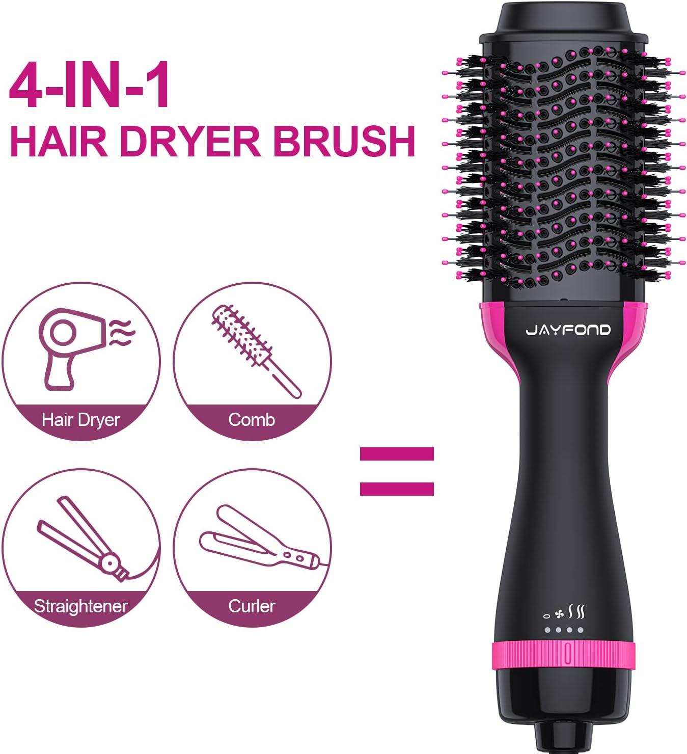 Professional 4 in 1 Hot Negative Ion Anti-Frizz Blowout Hair Dryer Brush D6604