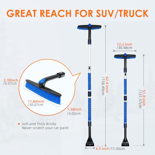 AstroAI 47.2" Extendable Ice Scraper and Snow Brush for Car Windshield with Foam Grip E491004