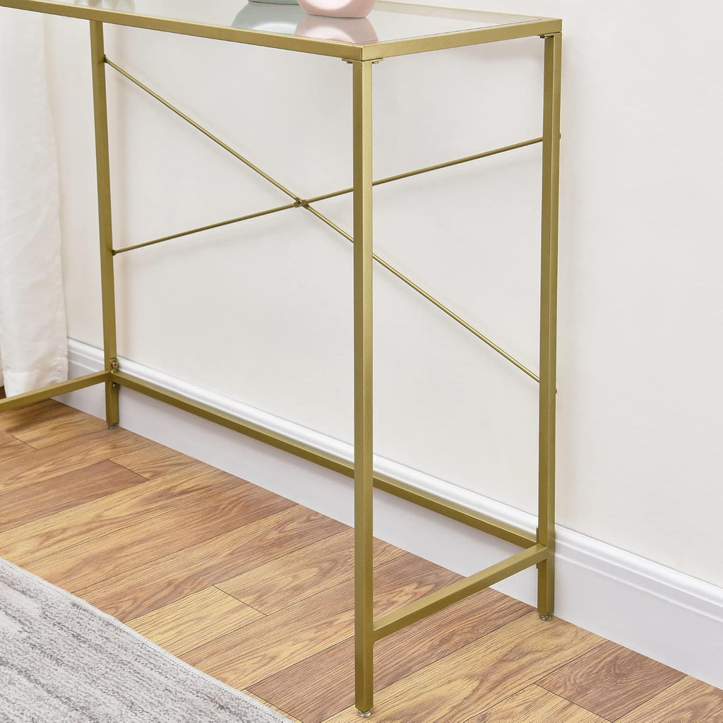 Golden Console Table 39.37" with Tempered Glass Top, Metal Frame, Gold F17720