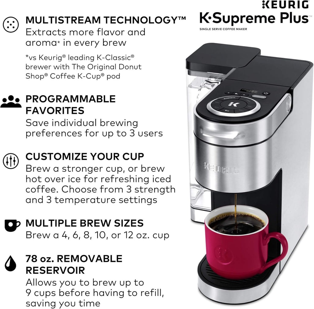 Keurig K-Supreme Plus Coffee Maker, Stainless Steel + Peet's Coffee K-Cup Pods Variety Pack, 40 Count F99744