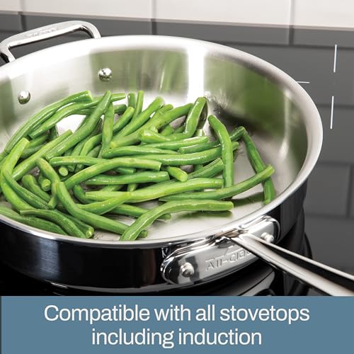 All-Clad D5 5-Ply Brushed Stainless Steel Fry Pan with Lid, 14 Inch, Induction Compatible P161