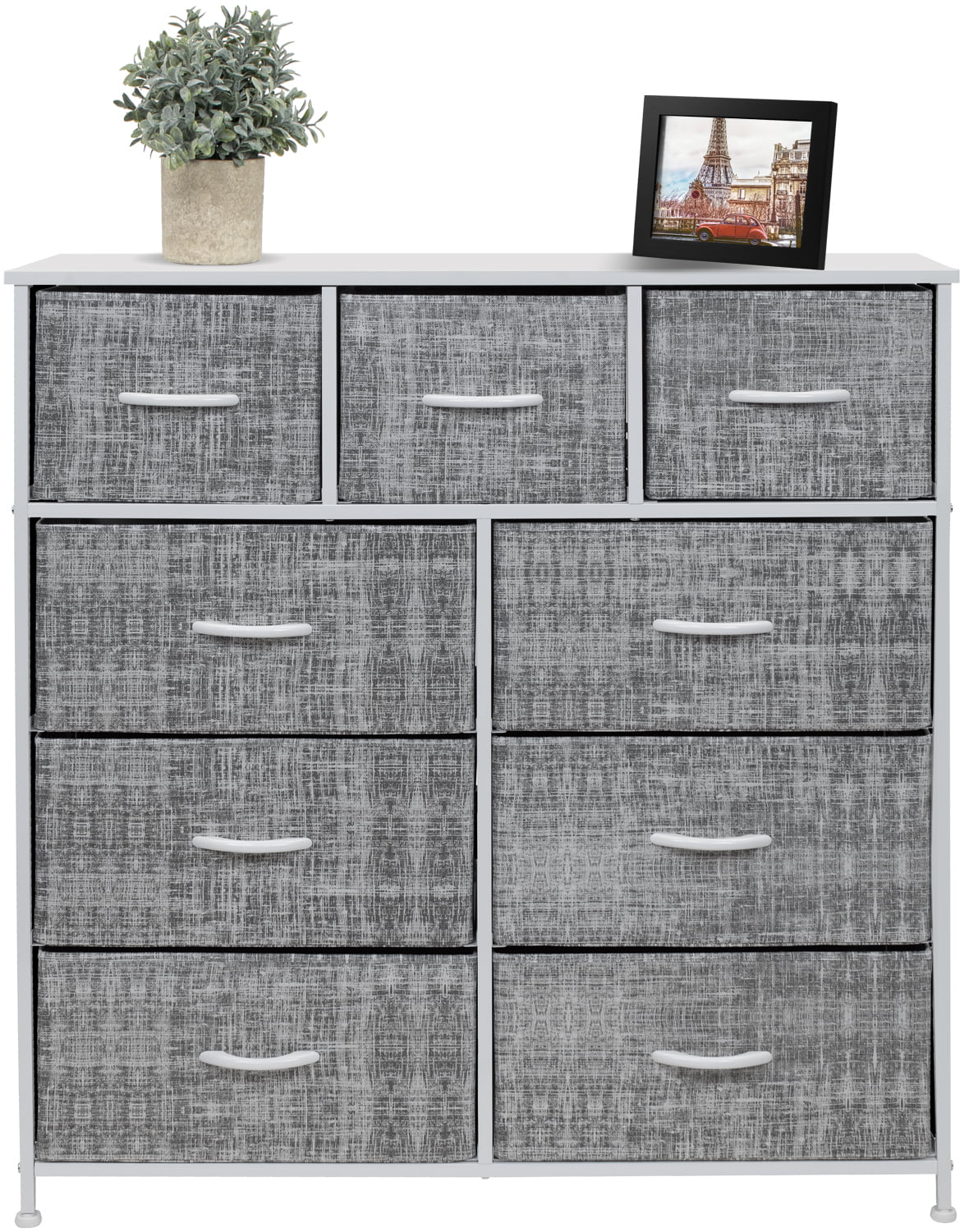 Sorbus Dresser with 9 Drawers, Steel Frame, Wood Top C7582
