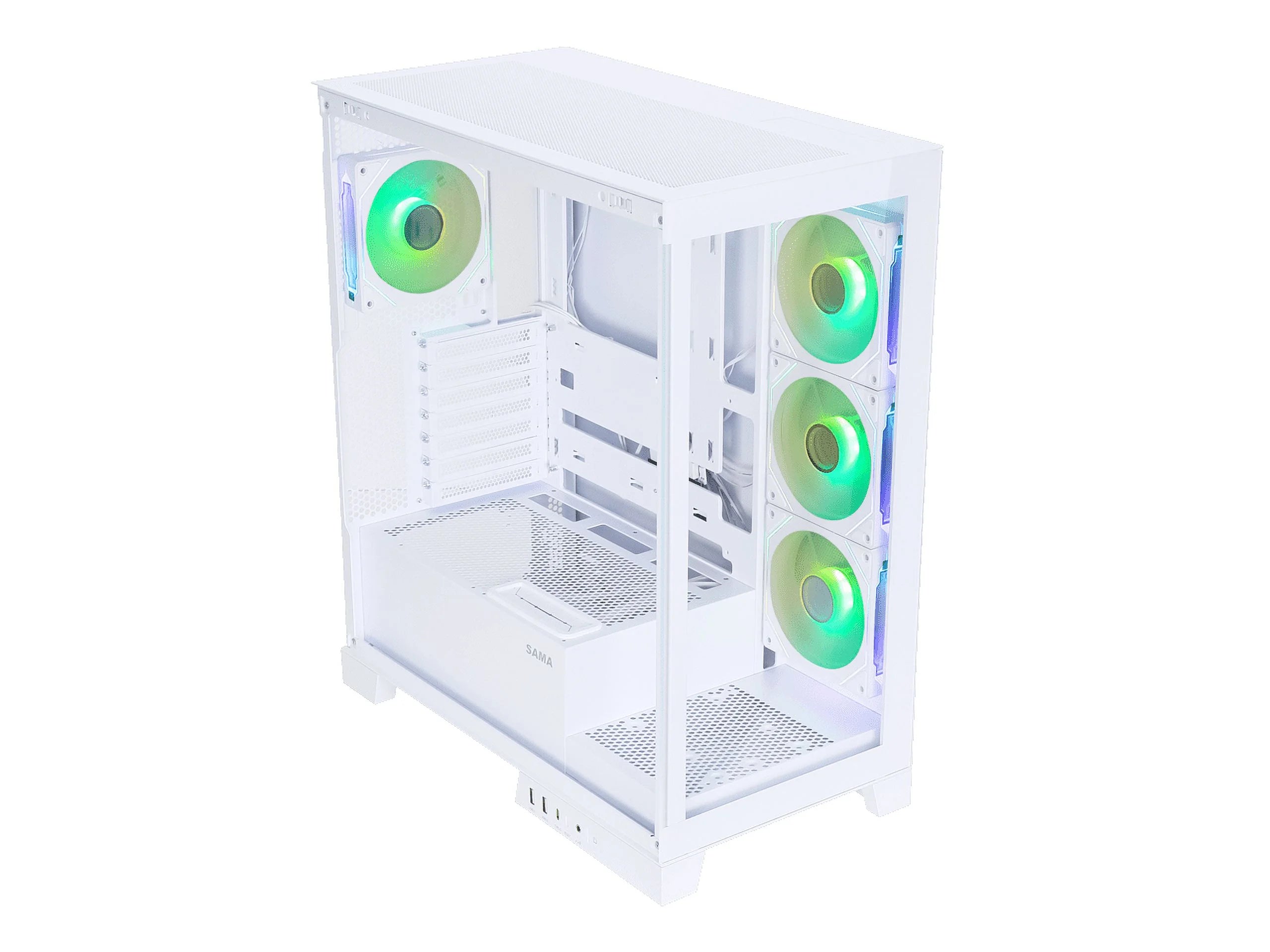Sama Neview 2351 White Dual USB3.0 Type C Tempered Glass ATX Mid Tower Gaming Computer Case W792597