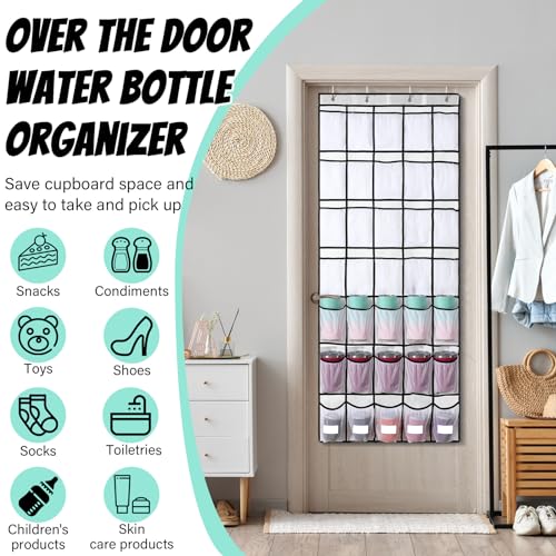 Over the Door Water Bottle Organizer with Elastic Strap Mesh Bag (White) V93124