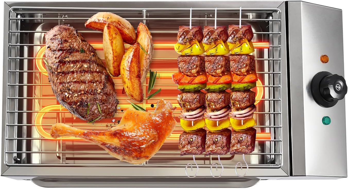 Indoor & Outdoor Electric Grill Searing Grill with Adjustable Temperature Control 572°F, 110V 1800W Electric BBQ Grill, Nonstick Cooking Surface, Dishwasher Safe Removable Grill & Grease Catcher Tray