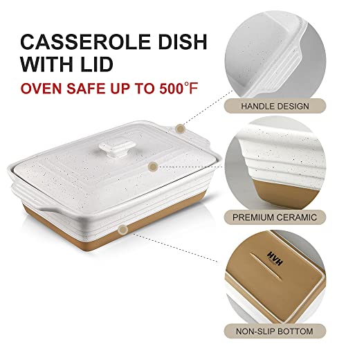 HVH Ceramic Casserole Dish with Lid, 9x13, 3.5 Quart, White Z70309