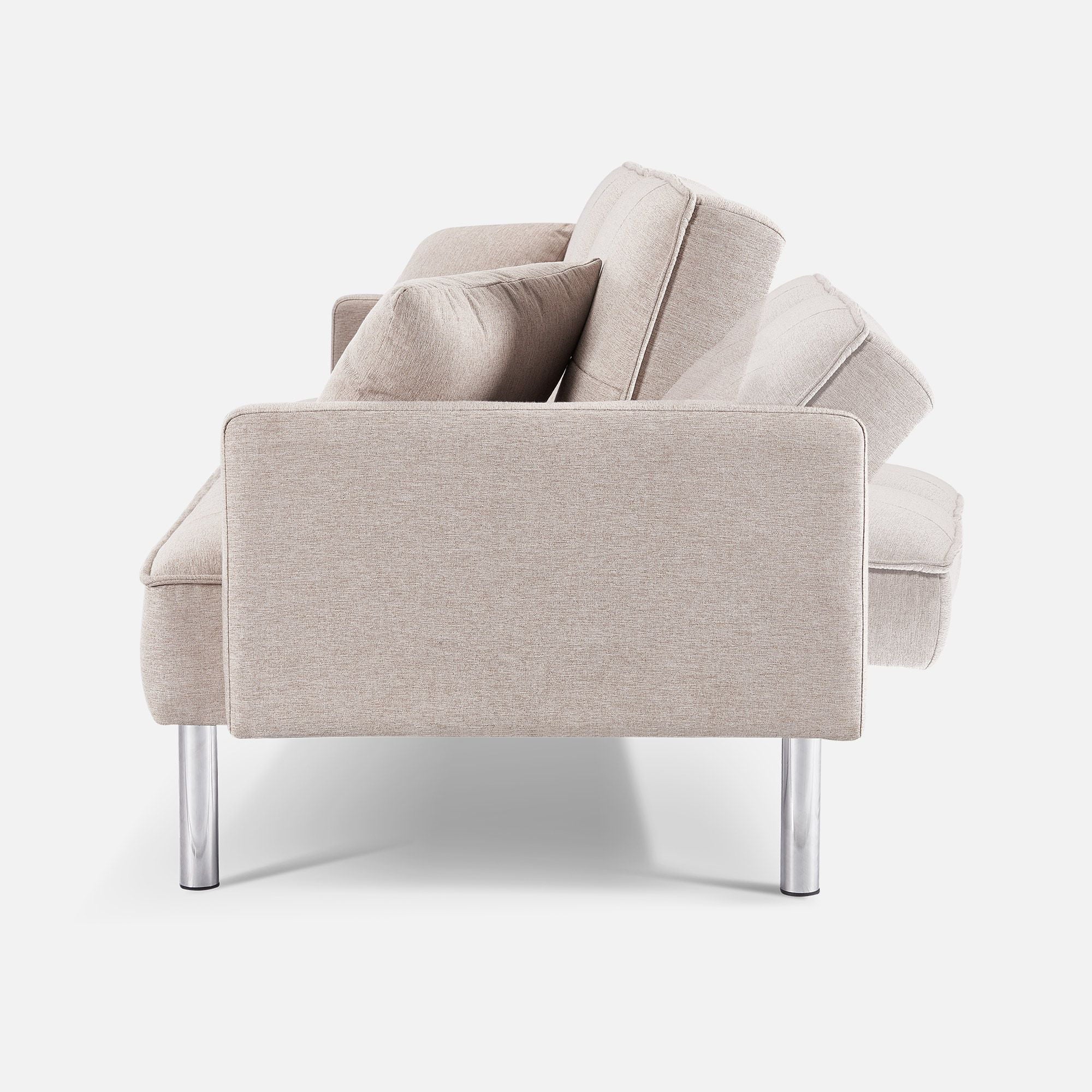 Moootto 84.6 in. Extra Long Tufted Beige Fabric Futon Sofa Bed P625