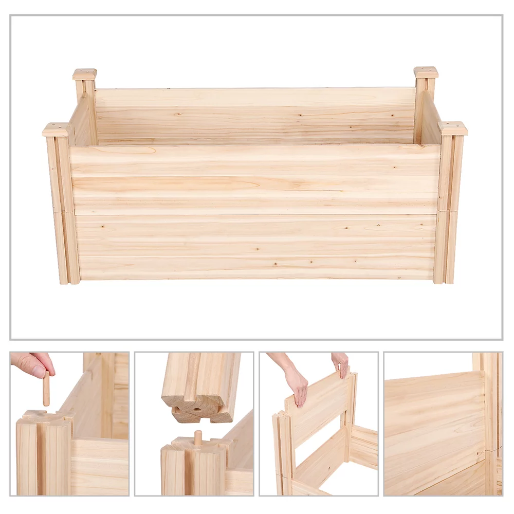 Easyfashion Wooden Raised Garden Bed, 96.7 x 24.6 x 10.6 inch, Natural Wood H225