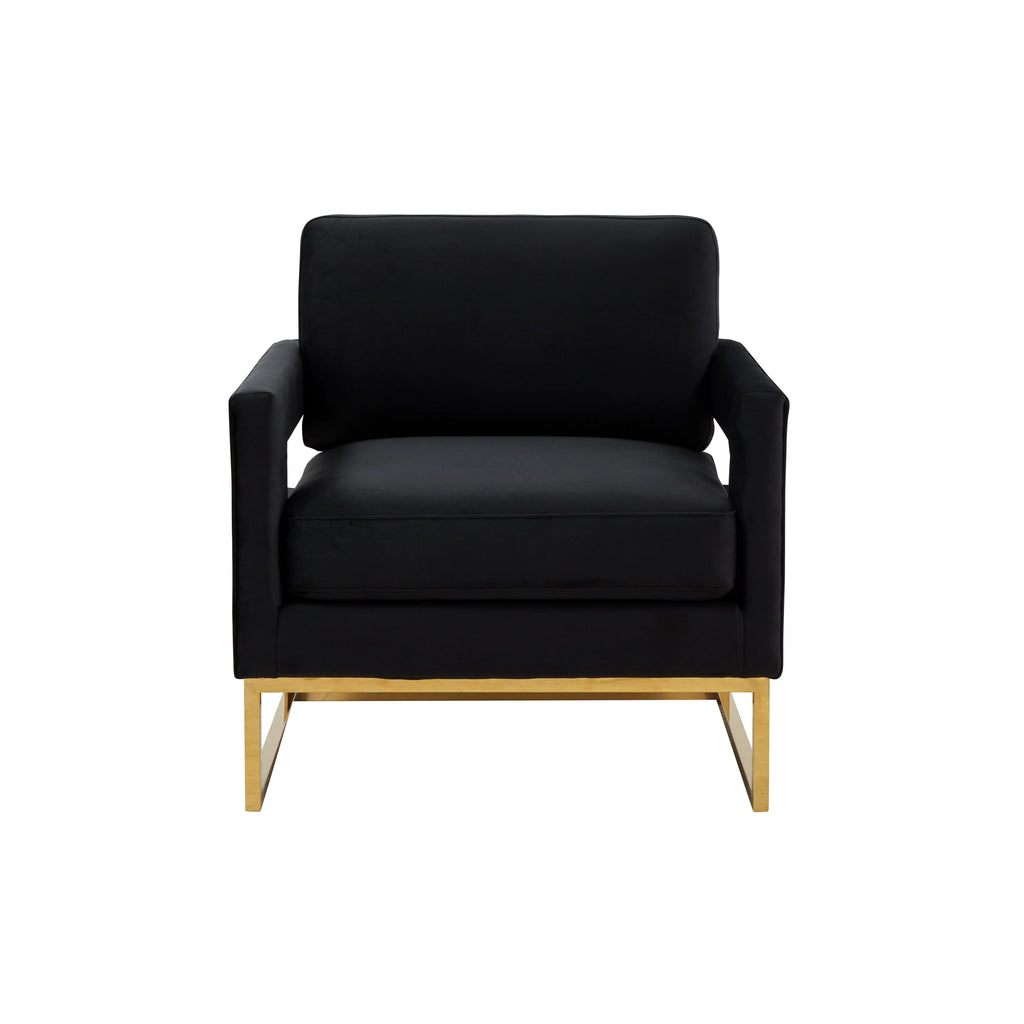 Modrest Edna Modern Black Velvet Gold Accent Chair T823
