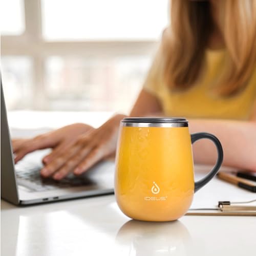 Ideus 16 oz Insulated Coffee Mug with Handle and Lid, Stainless Steel, Ocean Blue Y9978