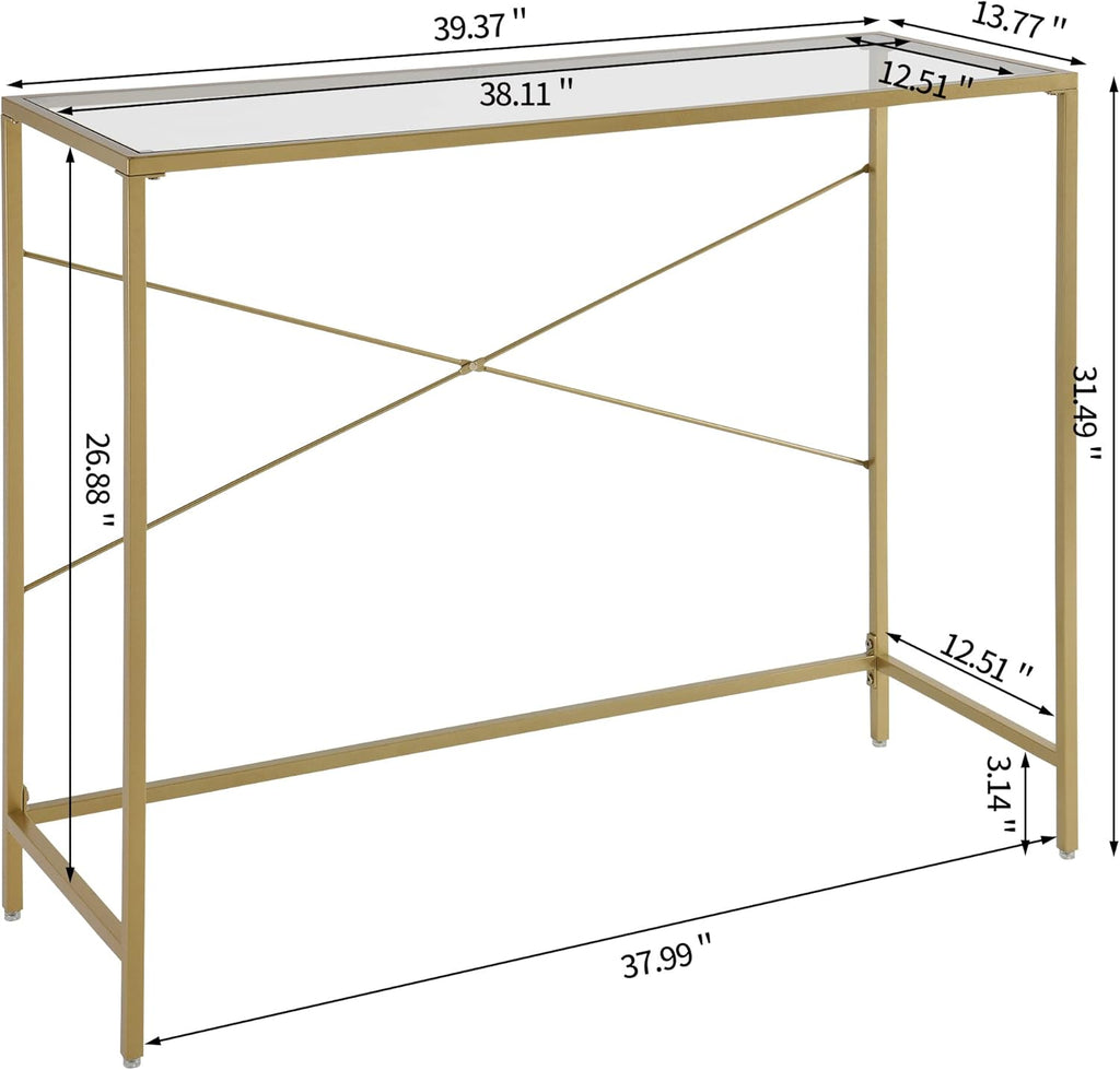 Golden Console Table 39.37" with Tempered Glass Top, Metal Frame, Gold F17720