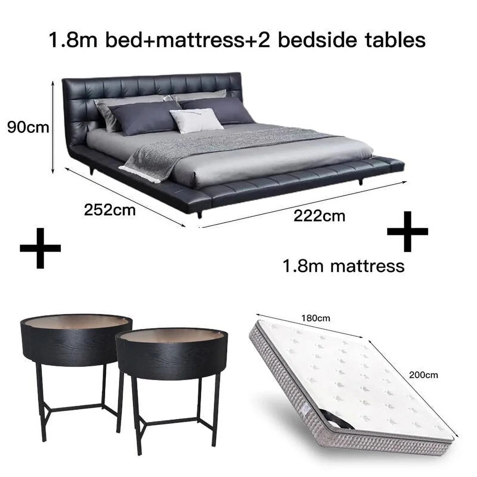 Nordic CAMA Modern King Size Bed Frame Black Leather Wooden H746