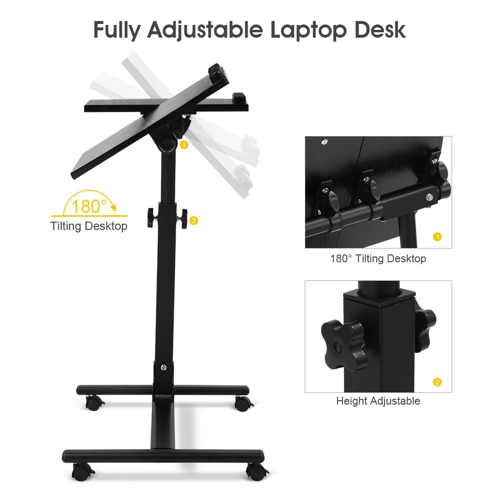 LANGRIA Height Adjustable Mobile Laptop Desk, Black Walnut M31858
