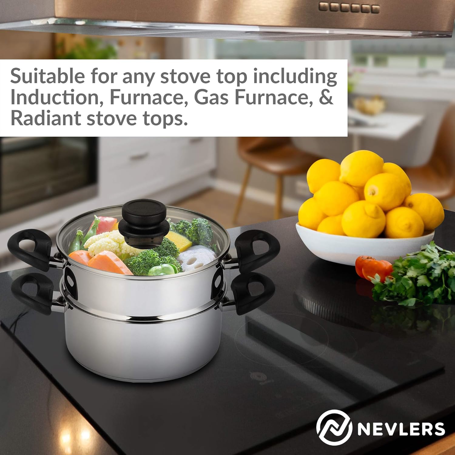 Nevlers Stainless Steel 3 Quart Steamer Pot with 2 Quart Insert and Vented Lid C57616