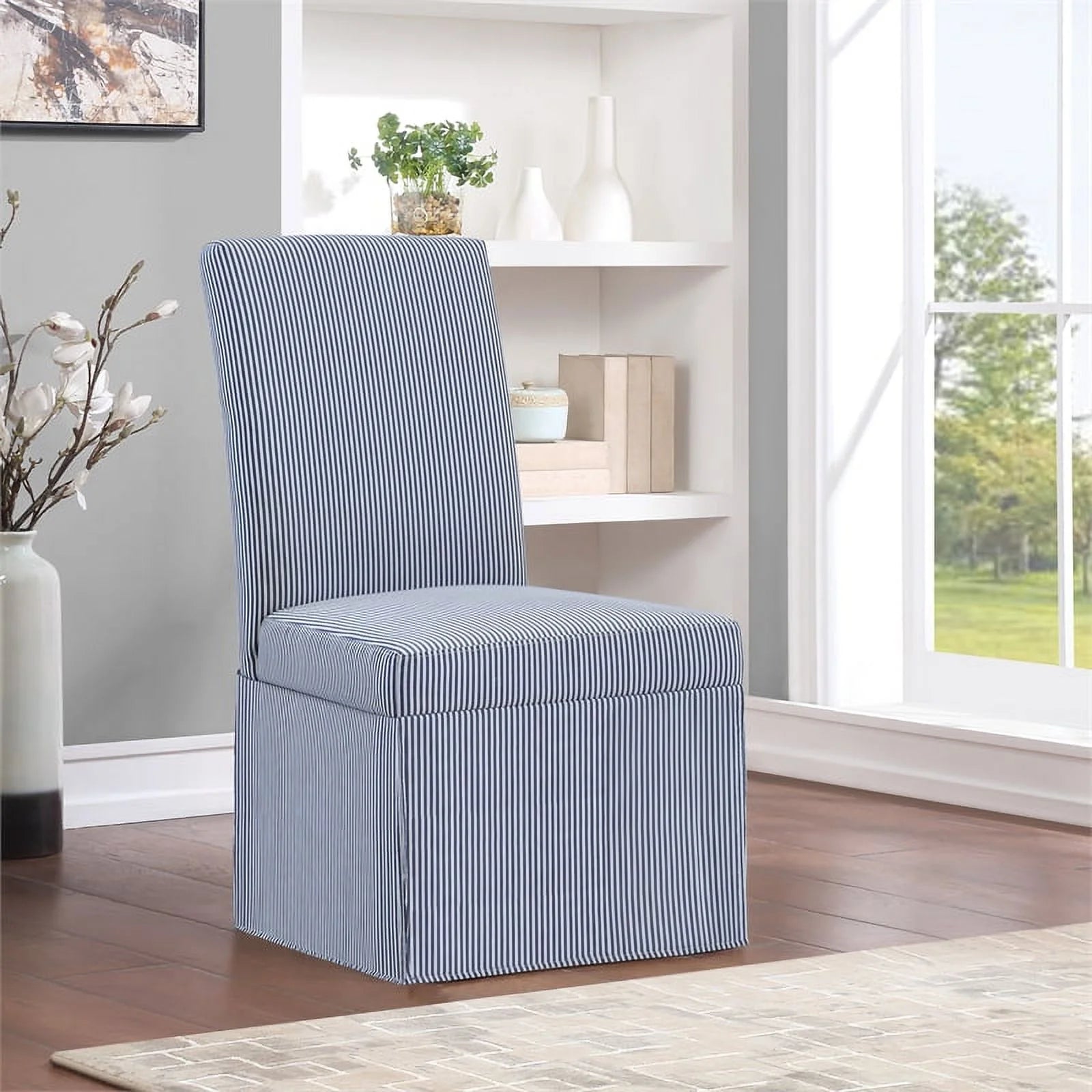 Adalynn Slipcover Dining Chair 2 Pack Navy Stripe B66436