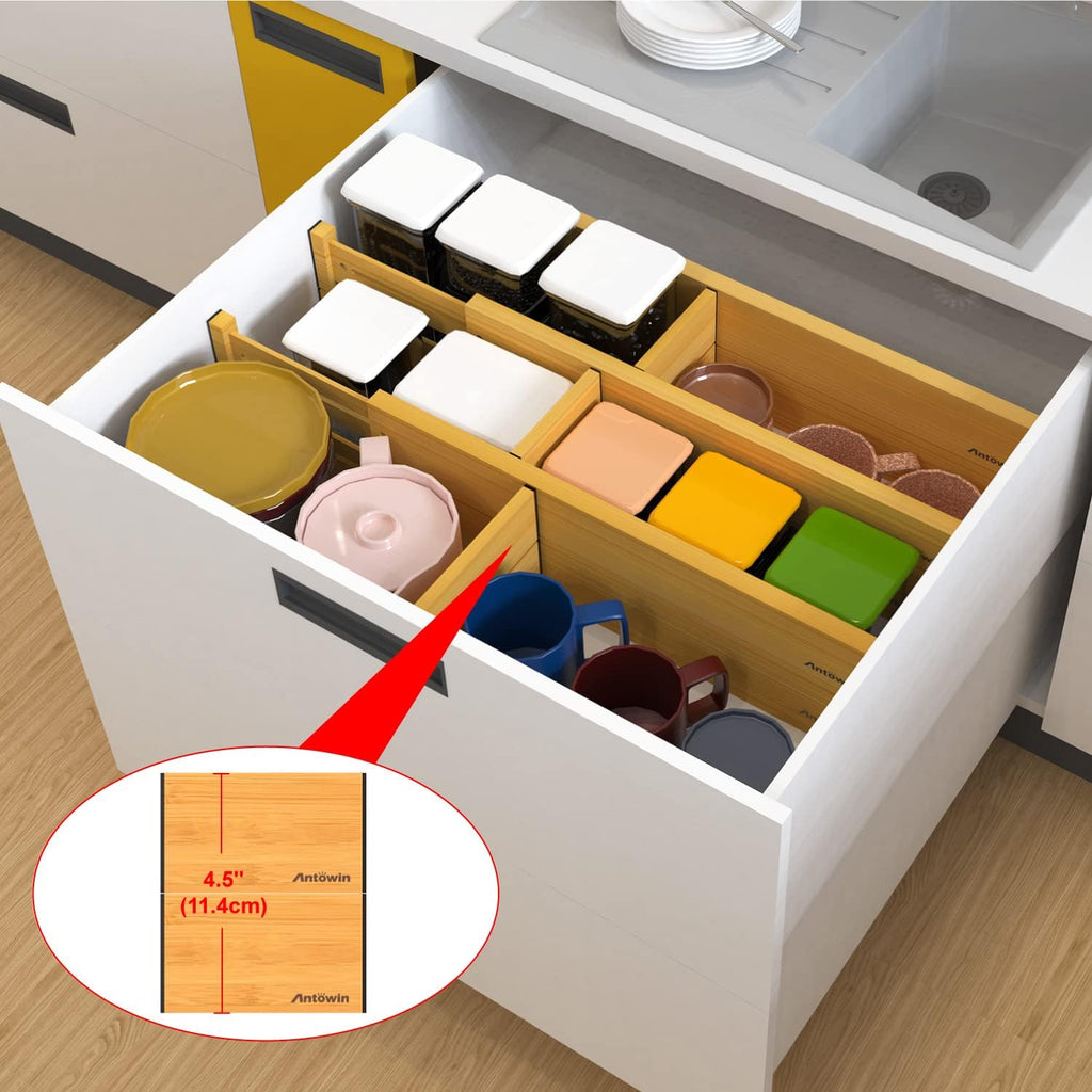 ANTOWIN Bamboo Drawer Dividers Organizers 16pcs, Expandable 17-22 inches V28899