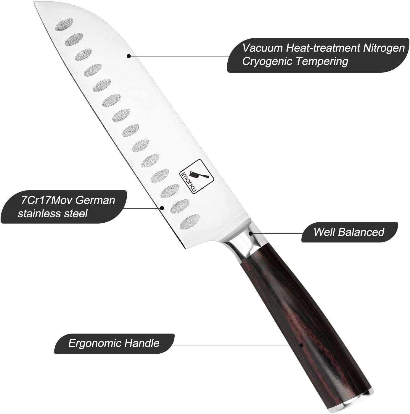 imarku Santoku Knife and Cleaver Knife 7 inch High Carbon Steel B1012