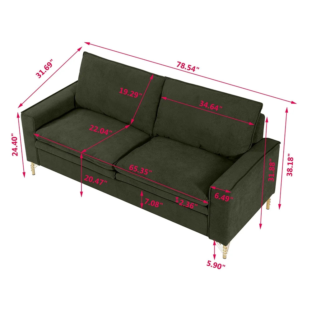 HUTWIFE 78-inch Mid-Century 2-Seat Loveseat Couch with Metal Legs R6166