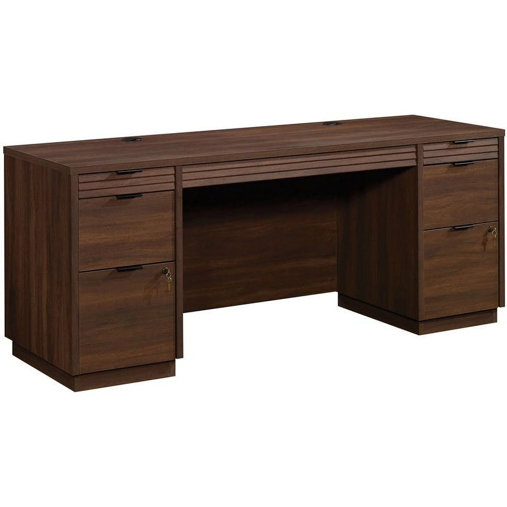 Pemberly Row 72" Wooden Knee Space Computer Credenza Desk in Spiced Mahogany