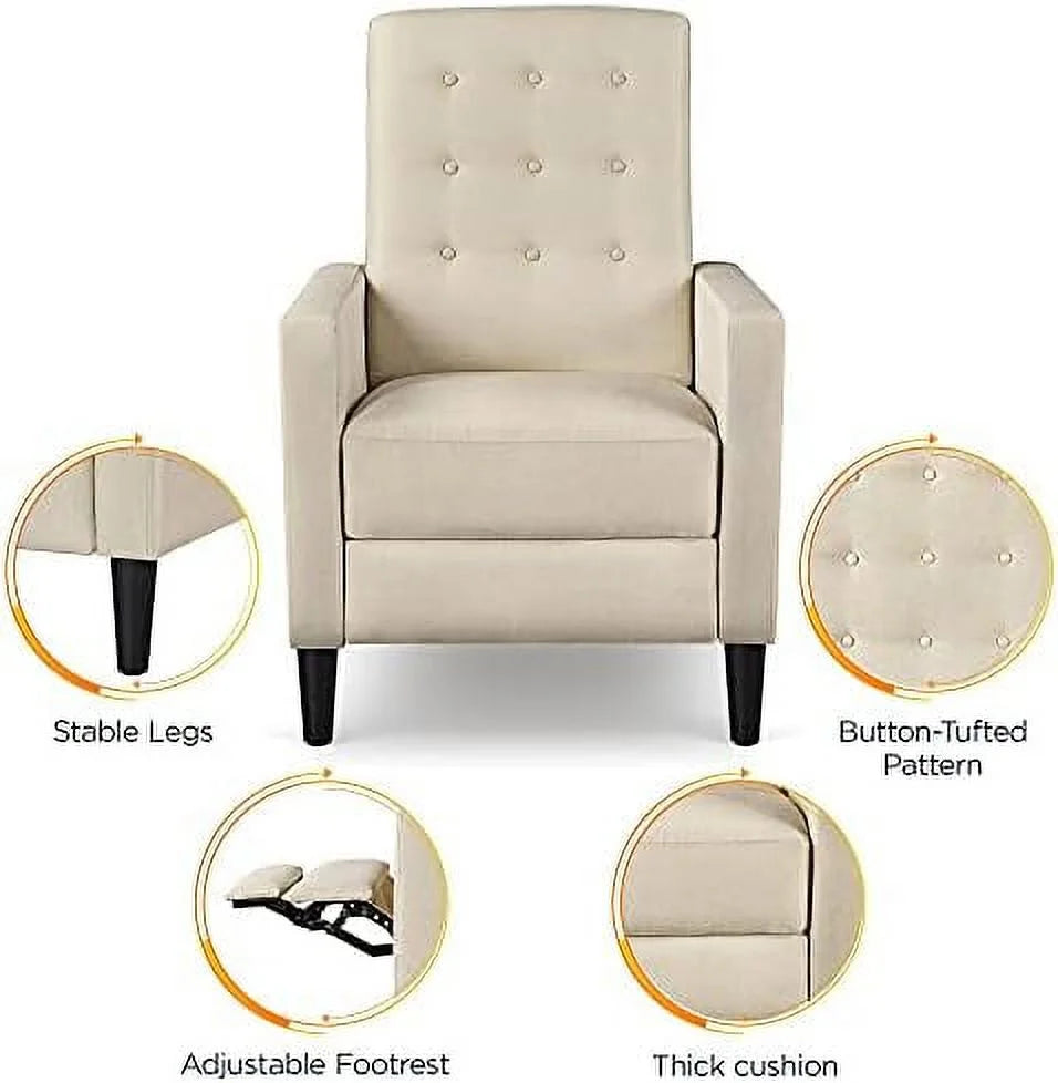 RUNFAYBIU Fabric Recliner Chair Mid-Century Modern Adjustable Single Sofa G9312