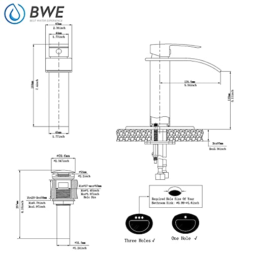 BWE Bathroom Faucet Oil Rubbed Bronze Waterfall Single Hole with Pop Up Drain R2874