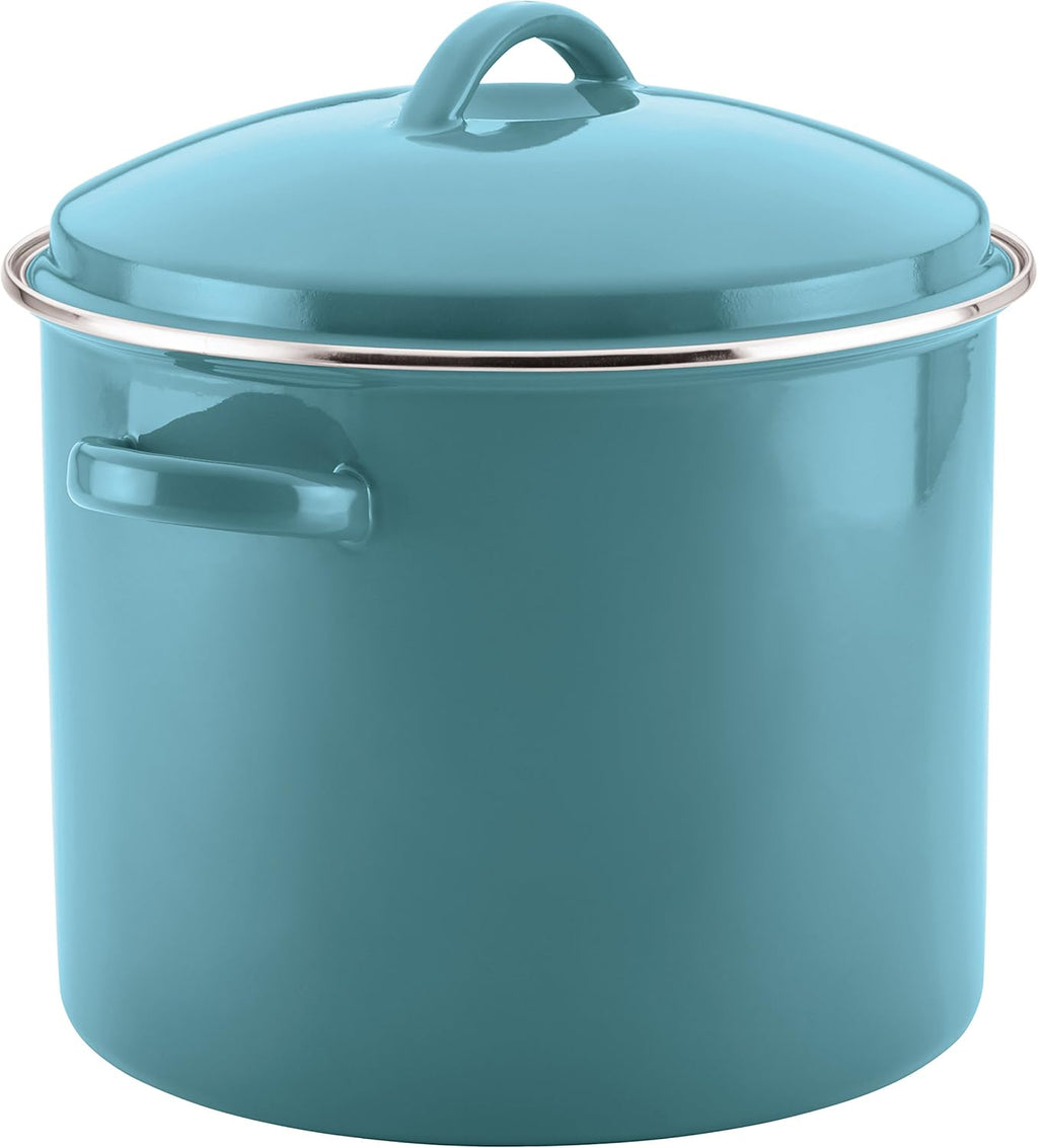 Farberware Enamel on Steel Stock Pot with Lid, 16 Quart, Aqua Blue D49368