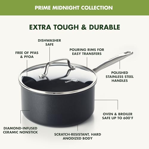 GreenPan Chatham Hard Anodized Ceramic Nonstick 3QT Saucepan with Lid W381