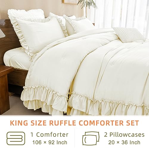 QSH Ruffled Comforter Set Queen 3pcs Taupe Boho Chic Bedding E17512