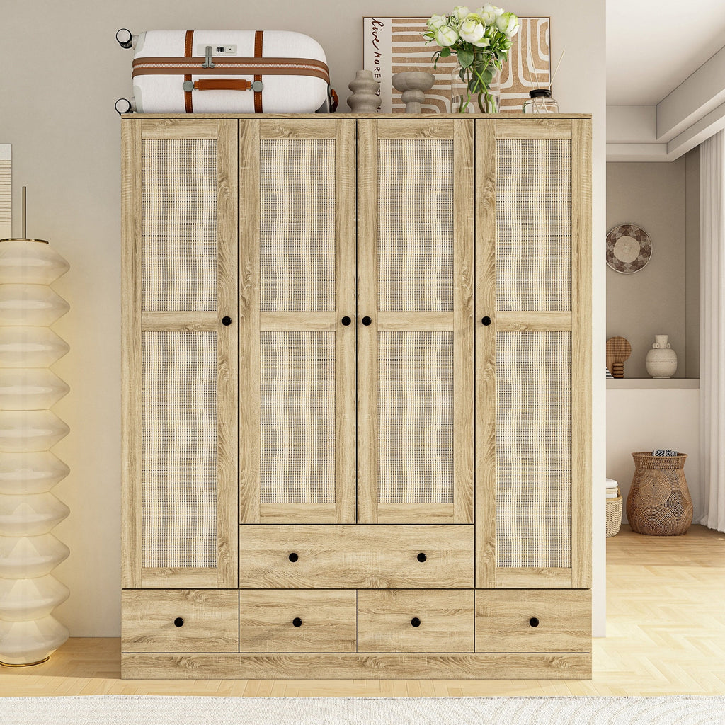 Wardrobe Armoire Closet 59"W Large Freestanding Wardrobe Cabinet White Wood